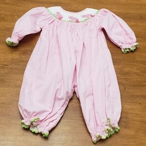 Smockingbird Pink & White Checkered Bubble Romper 6mon Smocked Pink Elephants